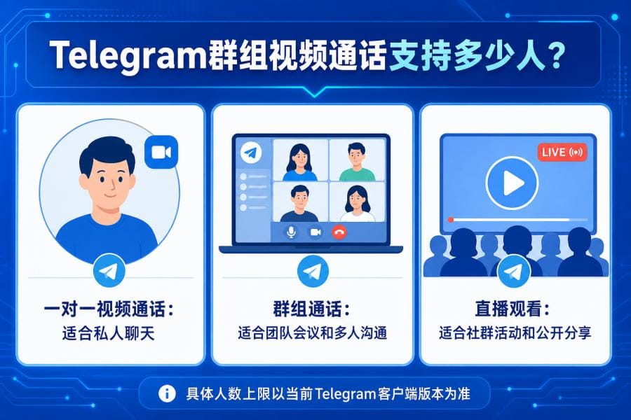 Telegram 群组视频通话和多人会议场景