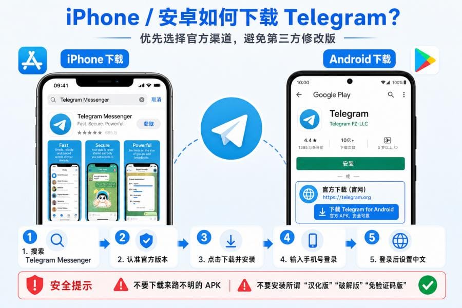 手机安装 Telegram 并设置中文